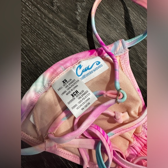NWT California Waves Pink Cinch-Front Strappy Bikini Top - Picture 5 of 7